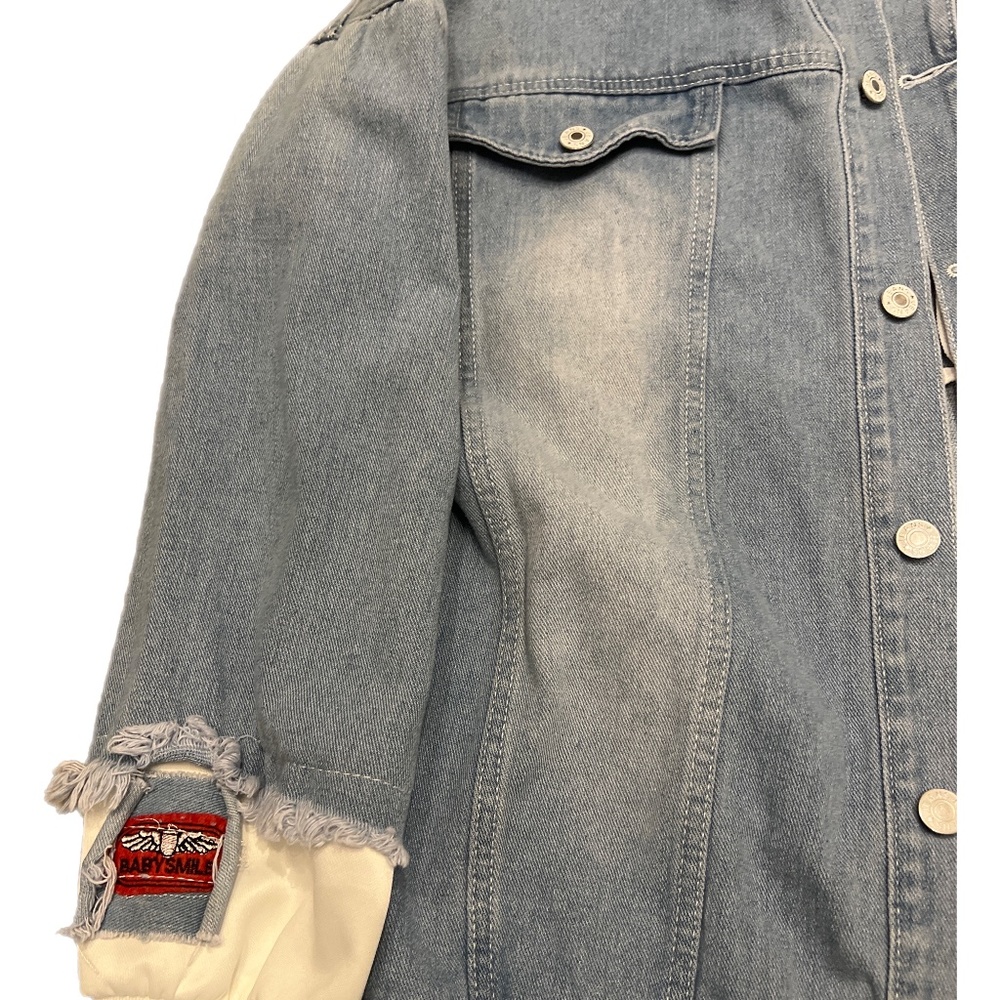 Anime Monkey D Luffy Jean Jacket Hoodie Button Distressed  Junior Sz XL NWOT - Picture 4 of 4